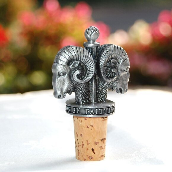Domaine Carneros By Taittinger Pewter Ram's Head Wine Bottle Stopper With Cork - Picture 8 of 8